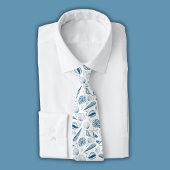 Cravate Bleu coquillage plage blanche