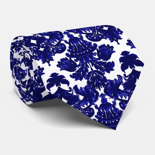 Cravate Bleu damassé classique (Roulé)