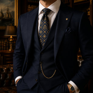 Cravate Bleu de la Royal Navy et Couronne Luxueuse Royale