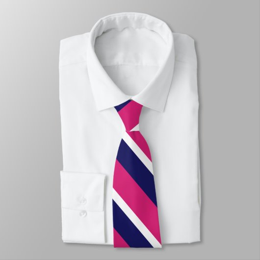 Cravate Bleu de marine et diagonales roses chaudes (Attaché)