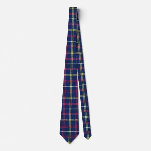 Cravate Bleu de minuit, Vert citron, Motif Magenta Tartan (Devant)
