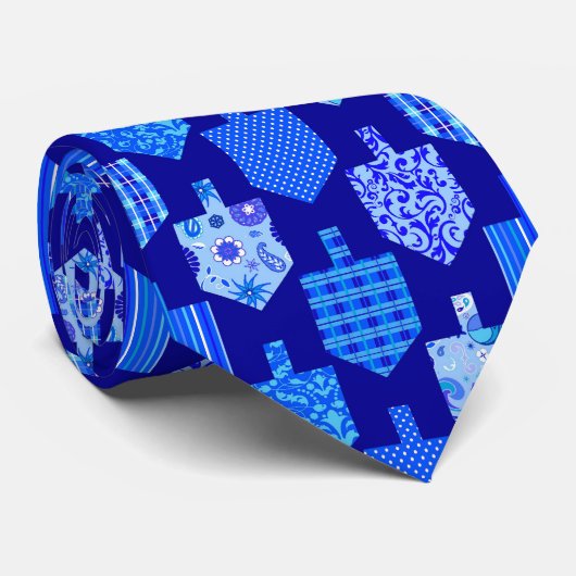 Cravate bleu Dreidels décoré (Roulé)