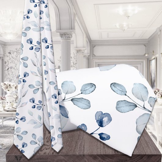 Cravate Bleu Duché Eucalyptus Vert Mariage Blanc