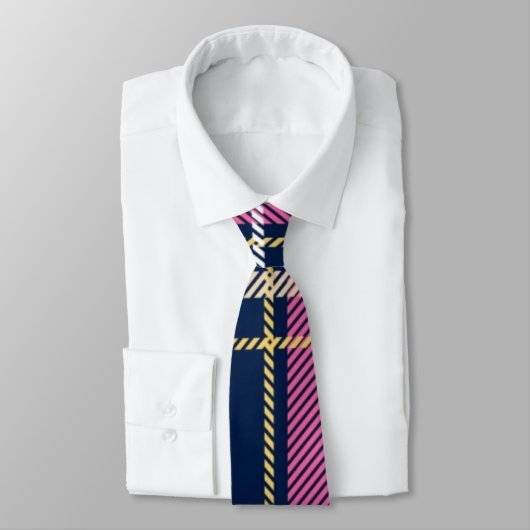 Cravate Bleu écossais Tartan Plaid rose blanc rayures (Attaché)