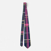 Cravate Bleu écossais Tartan Plaid rose blanc rayures (Dos)