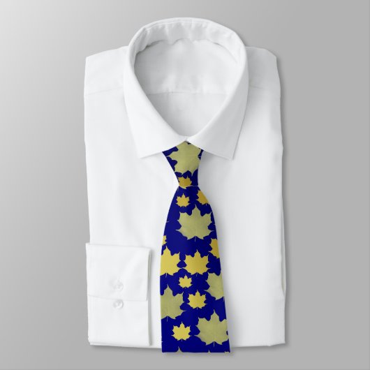 Cravate bleu, érable, feuille d'érable, brillant, or, méta (Attaché)