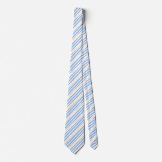 Cravate Bleu et beige cinq rayures motif (Devant)