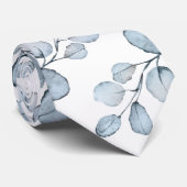 Cravate Bleu et blanc Elégant Mariage Eucalyptus (Roulé)