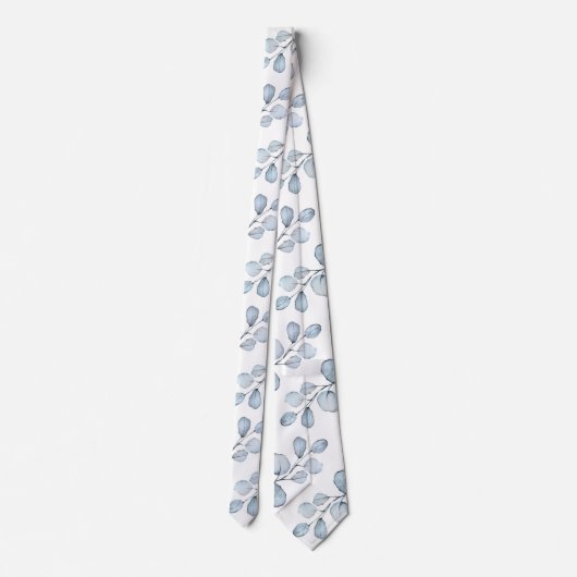 Cravate Bleu et blanc Elégant Mariage Eucalyptus (Dos)