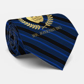 Cravate Bleu fait sur commande d'or de Faux de professeur (Roulé)