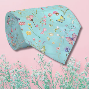 Cravate bleu Fleur sauvage lunaire