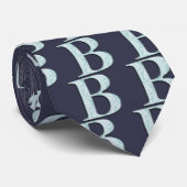 Cravate Bleu Floral Damask Imprimer B monogramme initiales (Roulé)
