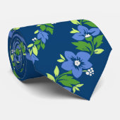 Cravate Bleu floral hawaïen de rayure de Noelani Lei (Roulé)