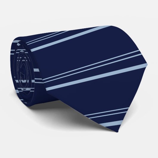 Cravate Bleu foncé classique et bleu clair hommes rayés (Roulé)