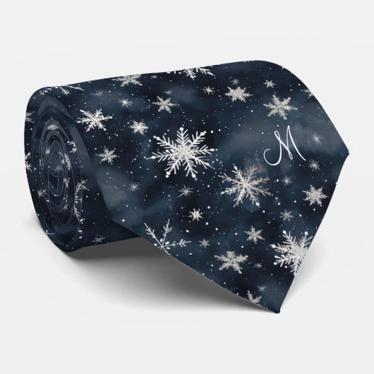 Cravate bleu foncé de Noël blanc (Roulé)