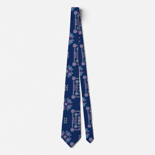 Cravate Bleu foncé Floral Tatreez Henné Thobe Robe (Devant)