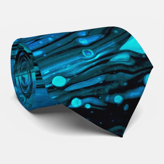 Cravate Bleu gouttes acrylique pourrissant Abstrait Fluid  (Roulé)
