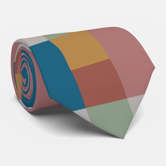 Cravate Bleu Gris Vert Terracotta Couleur Bloc (Roulé)