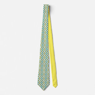 Cravate Bleu jaune et Motif géométrique violet