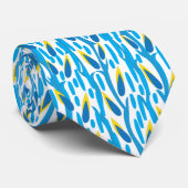 Cravate Bleu Jaune Feuilles Abstrait Motif de la nature (Roulé)