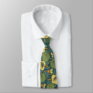 Cravate Bleu jaune Nasturtium Fleur Nouveau Motif