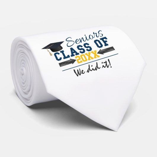 Cravate Bleu Jaune Typographie Engin de graduation (Roulé)