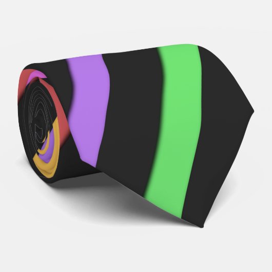 Cravate Bleu jaune violet Bleu noir rayures trippées (Roulé)