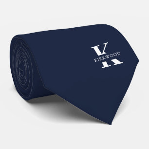 Cravate Bleu jean   Élégant Monogramme + Nom