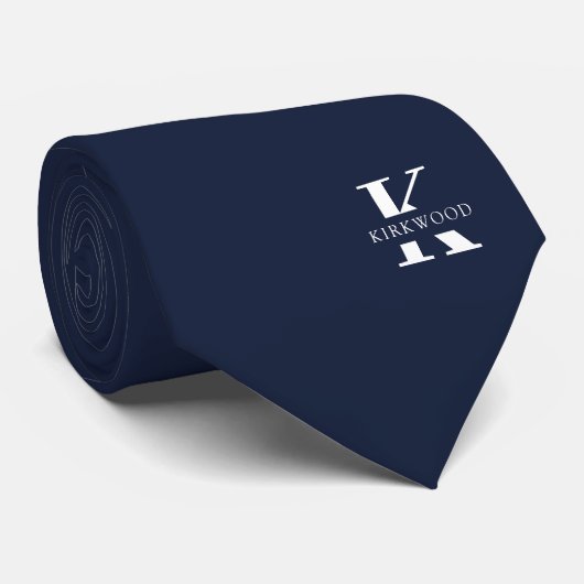 Cravate Bleu jean | Élégant Monogramme + Nom (Roulé)