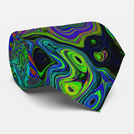 Cravate Bleu marbré et Aquamarine Abstrait rétro tourbillo (Roulé)