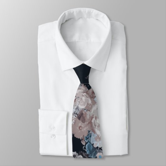 Cravate Bleu marine avec fleurs (Attaché)