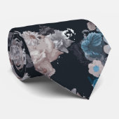 Cravate Bleu marine avec fleurs (Roulé)
