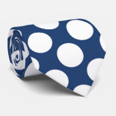 Cravate Bleu marine avec le pois blanc rétro (Roulé)