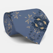 Cravate Bleu marine Bleu Floral Botanique (Roulé)