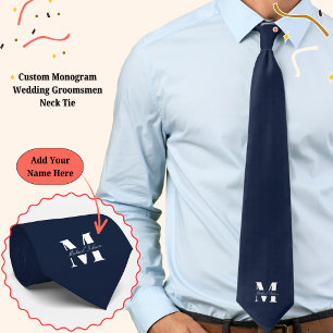 Cravate Bleu marine Chemise de mariage à monogramme pers