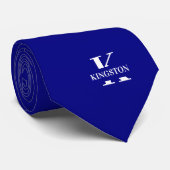 Cravate Bleu Marine Élégant Monogramme + Nom (Roulé)