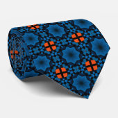 Cravate Bleu Marine Et Abstrait Orange  (Roulé)