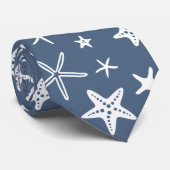 Cravate Bleu marine et étoiles de mer de blanc (Roulé)