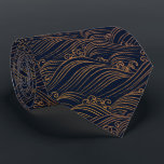 Cravate Bleu marine japonais de motif de vagues et brun<br><div class="desc">Le motif de vagues japonais bleu-foncé et l'or est sur cette cravate des hommes. Chic pourtant traditionnel modernes. VOIR L'IMPRESSION RECTO-VERSO ICI :</div>