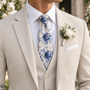 Cravate Bleu Marine & Rose Blanche