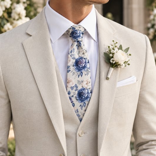 Cravate Bleu Marine & Rose Blanche