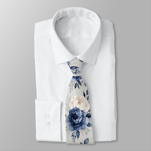 Cravate Bleu Marine & Rose Blanche (Attaché)