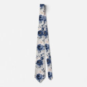 Cravate Bleu Marine & Rose Blanche (Devant)