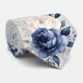 Cravate Bleu Marine & Rose Blanche (Roulé)