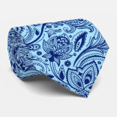 Cravate Bleu marine sur bleu clair Floral Motif Paisley (Roulé)