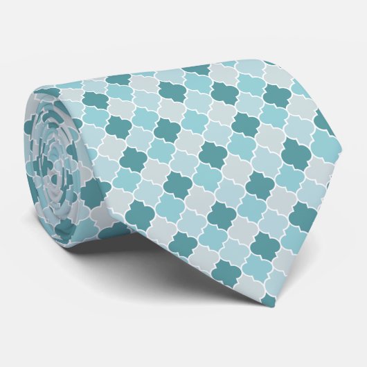 Cravate Bleu Marocain Trellis, Lattes, Quatrefoil (Roulé)