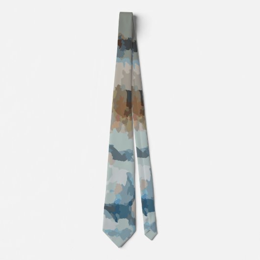 Cravate Bleu marron beige taupe moderne nature abstraite (Devant)