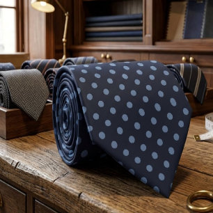 Cravate Bleu minuit avec motif à pois bleu grisâtre