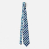 Cravate Bleu moderne rétro et Fleurs de Crème (Dos)