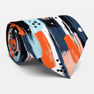 Cravate Bleu orange brosses Motif Abstrait